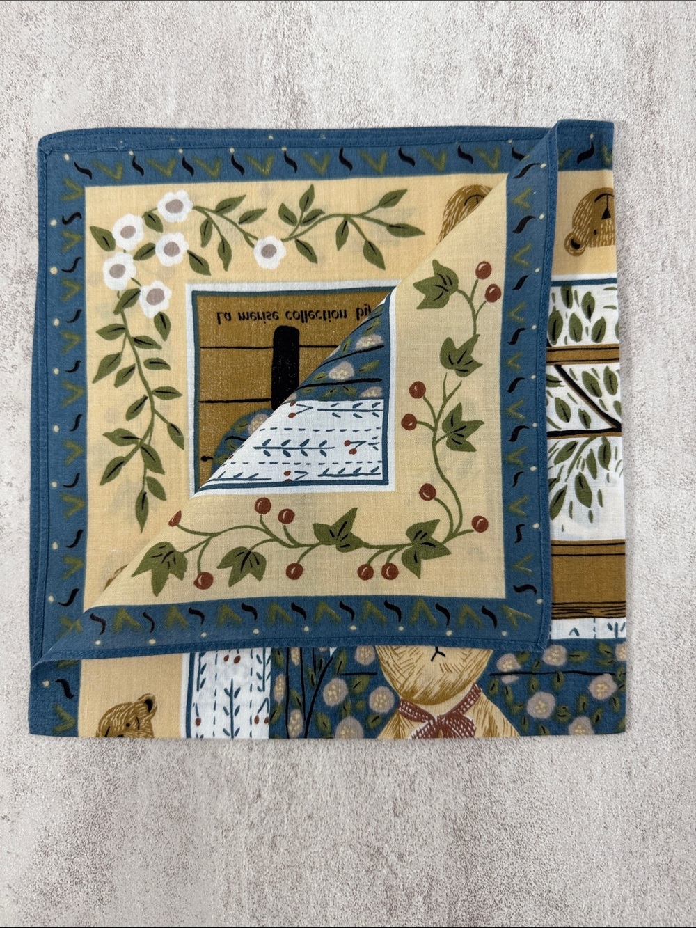 La Mairie Collection Teddy Bear Print Pocket Square - Blue & Cream - Picture 5 of 5